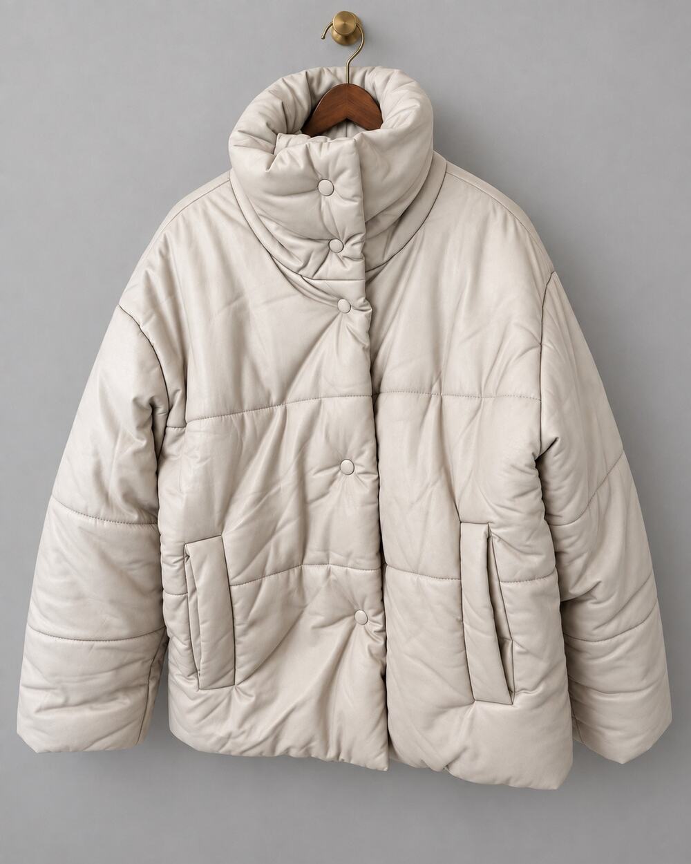 Nanushka Hide Cream Vegan Leather Oversized Puffer Jacket Coat L